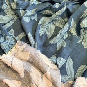 5.47 Yards of Floral Patterned Soft Rayon Fabric in Blue and Light Blue